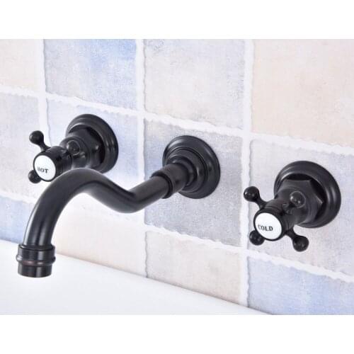 Bathroom Basin Faucets Wall Mounted 3 Pcs Oil Rubbed Bronze Faucet Dual Handle Bathroom Faucet Nsf499