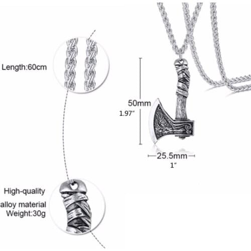 Viking Wolf Raven Axe Pendant Necklace Alloy Chain Viking Jewelry Gifts for Men Women