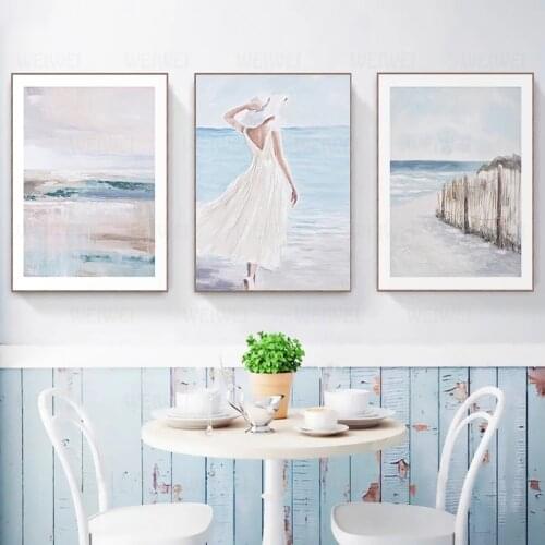 Vintage Oil Painting Print On Canvas Abstract Sea Girl Rustic Poster Wall Art Picture for Linving Room Home Decor