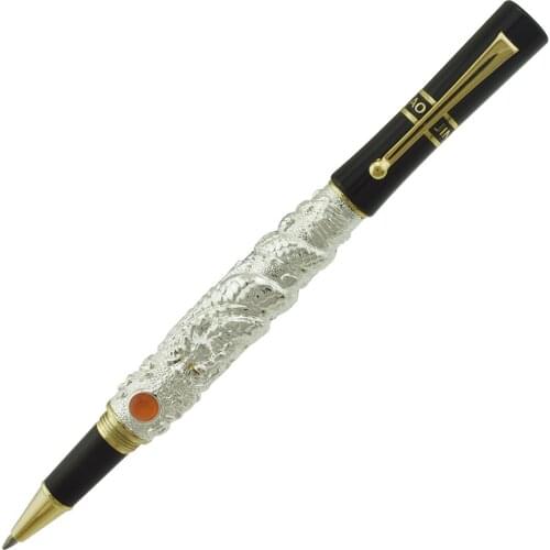 Jinhao Flying Dragon Vintage Rollerball Pen with ink refill, Metal Embossing Noble Silver Color Business Office School Supplies