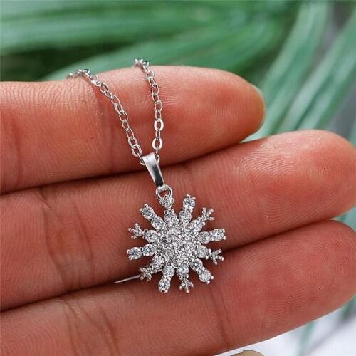 Vintage Rose Gold Silver Color Chain Necklace Cute Snowflake Pendant Necklace Fashion White Crystal Wedding Necklaces For Women
