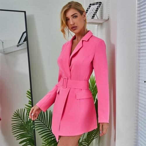 Autumn Winter Long Sleeve Blazers Women 2020 New Sexy V Neck Pockets Casual Coat With Sashes Work Office Streetwear