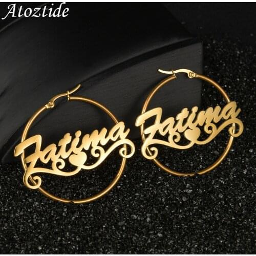 Atoztide Custom Name Eardrop Personalized High Quality Stainless Steel Letters Hoop Earrings Cricle for Women Party Jewelry