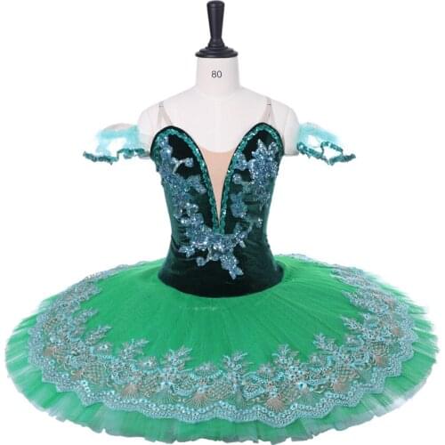 Women Dark Green Professional Ballet Tutu Green Leaf Fairy Stage Performance Apperal Children Ballet Dance Competition Costumes