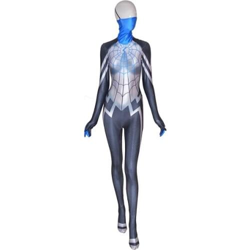 Blue Silk Cindy Moon Cosplay Costumes 3D Print Halloween Female Zentai Catsuit Spandex Girls Bodysuit
