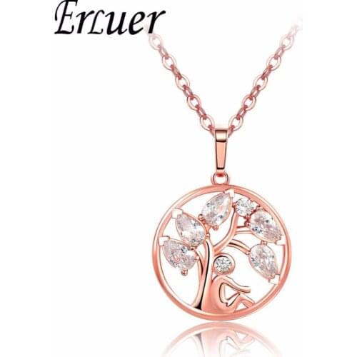 ERLUER Tree of life Rose Gold Silver Plated Figure Necklace AAA Zircon Crystal Charm Pendant Necklace For Women Jewelry Collar