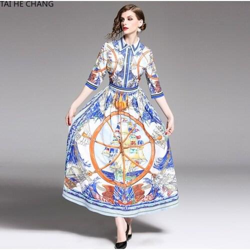 Women Dress Summer Spring Elegant Bodycon Vintage Party Runway Casual Print Short Sleeve Maxi A-line Shirt Office Work Dresses