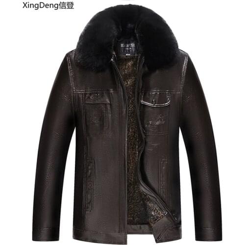 XingDeng Winter Thick PU Leather Warm Motorcycle Jackets Coat mens Long top coat Men fashion leather Jacket Faux Fur Outerwear