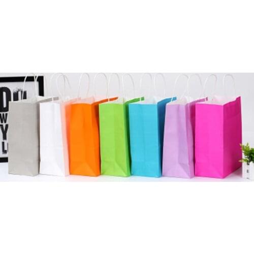 1pcs/lot color kraft paper bag with handles 21x15x8cm Festival gift bag High Quality shopping bags