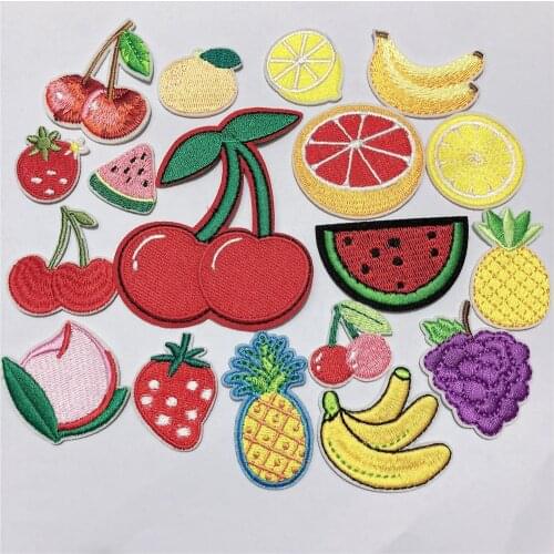 10pcs/lot Fruit Patches Clothing Embroidery Iron On Applique Fashion for Bag Clothes Cheap Cherry Lemon Patchs for DIY Wholesale