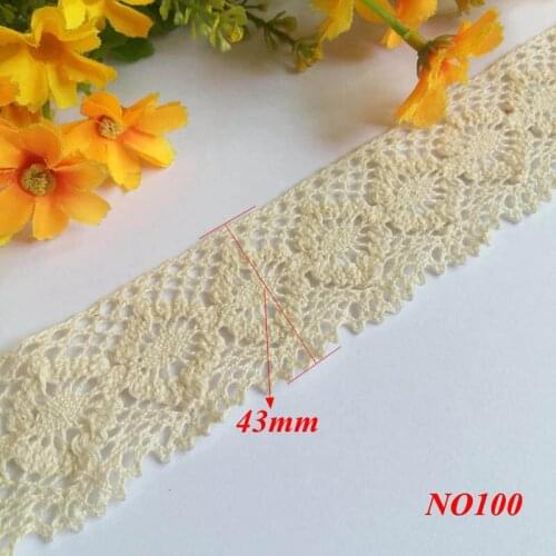 10Yards/lot , 43mm Wide Beige Cotton Embroidered Lace Trims Cotton Lace Trimming Lace