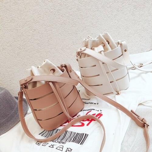 Beach Hollow Out Women Bucket Shoulder Bag Leather Canvas Luxury Designer Handbags Messenger Bag Ladies Composite Bag 2 Set