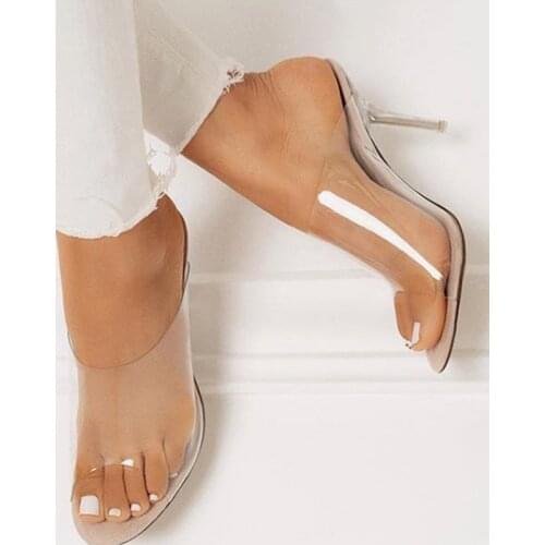 2020 PVC Jelly Slippers Open Toe High Heels Women Transparent Perspex Slippers Shoes Heel Clear Sandals Size 35-42