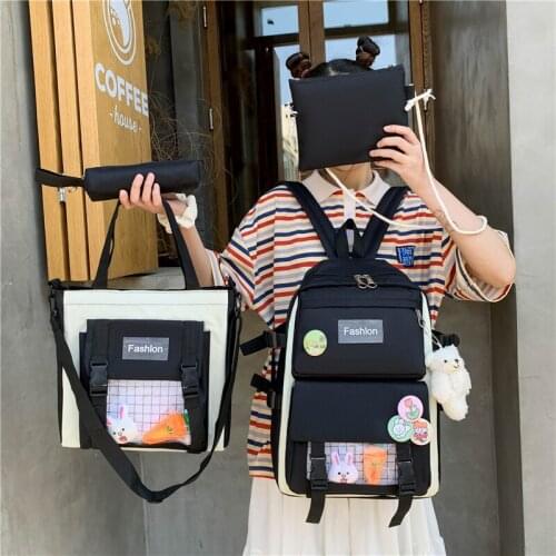 2021 4Pcs/set Cut Bear School Backpacks Women Lovely School Bags for Teenage Girls Bookbags Students Travel Shoulder Bags Female