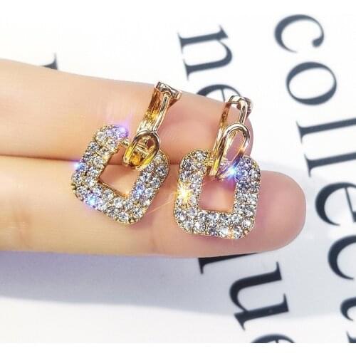 2021 New Trendy Korean Simple Square Rhinestone Earrings Arrival Zinc Alloy Classic Geometric Women Dangle Earrings Womens Jewe
