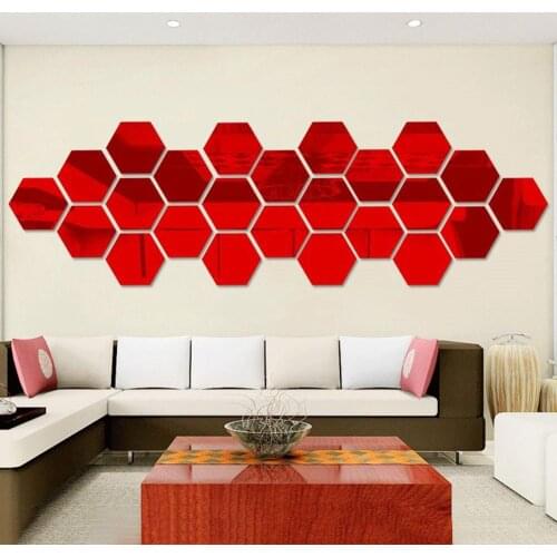 12Pcs 3D Mirror Hexagon Wall stickers Acrylic Solid DIY Self-adhesive Wallpaper Wall Decals Kids Home Decoration On the Wall