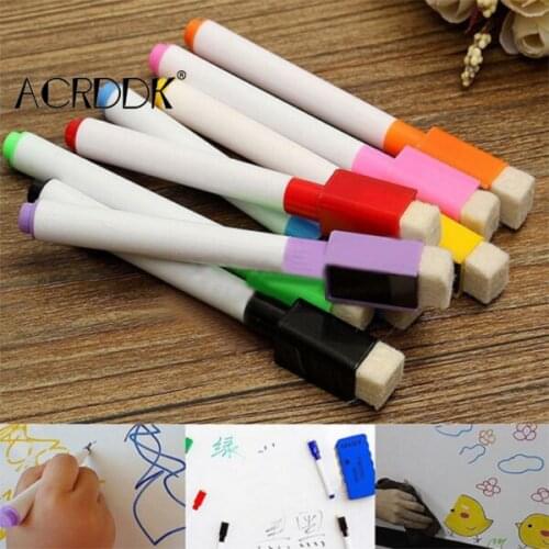 8pcs Color Magnet Pens Magnetic Wipe White Board Markers Built In Erases DF