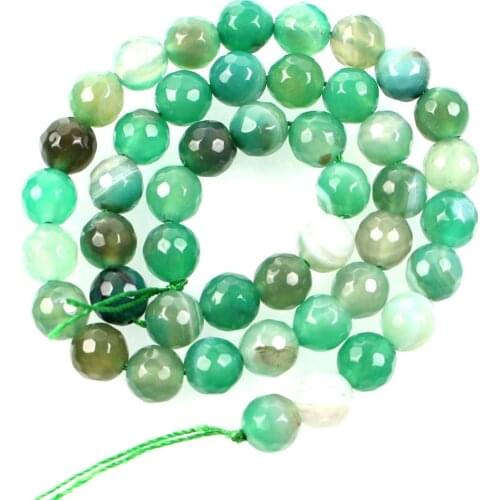 Natural Stone Faceted Green Veins Stripe Agates Charm Round Loose Beads For Jewelry Making Needlework Bracelet DIY Strand 4-12MM