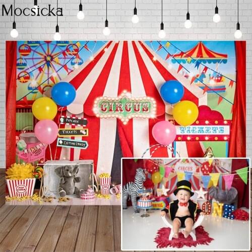 Photography Backdrop Circus Fiesta Tent Balloon Elephant Background Newborn Baby Kids Birthday Backgrounds for Photo Studio