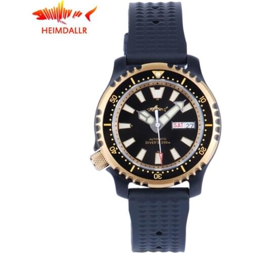 HEIMDALLR 200M Mens Diver Watch Sapphire Crystal NH36A Automatic Watch Waterproof Black PVD Coated Case Mechanical Watches