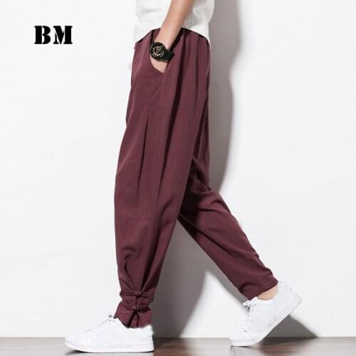 Chinese Style Plus Size Casual Harem Pants 2021 Summer Spring Cotton Linens Thin Bloomers Harajuku Trousers Men Clothing