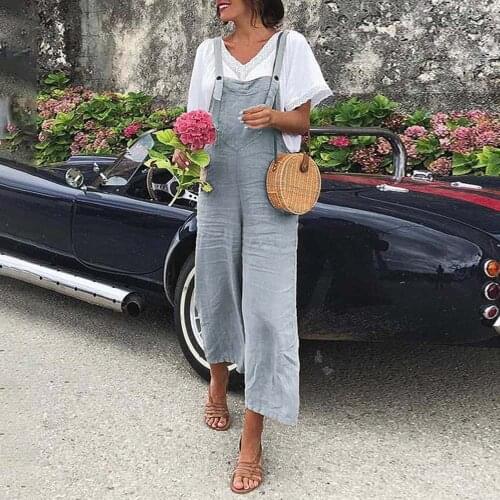 2021 Womens Jumpsuit Vintage Fashion Cotton Linen Casual Jumpsuit Romper Full Length Loose Plus Size 3XL Overalls Femme