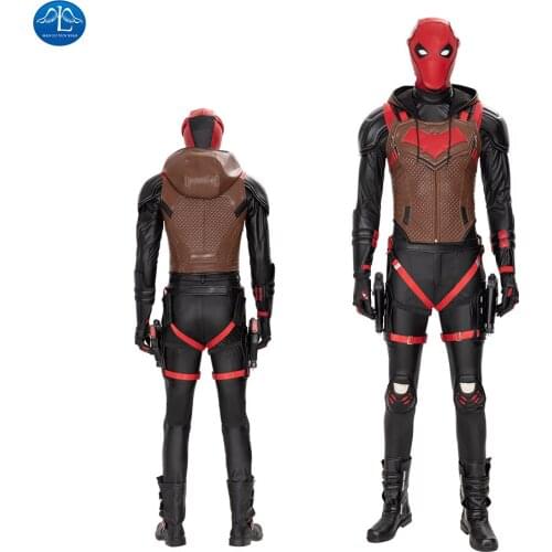 Game Gotham Knights Cosplay Red Hood Cosplay Costume Men Jason Todd Leather Outfit Halloween Custom Made Red Mask