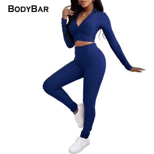 Spring/Summer Women Sports Trousers Suits Long-sleeved Solid Color Crop Tops + High-waist Pant Set Yoga Tight Two-piece Outfits