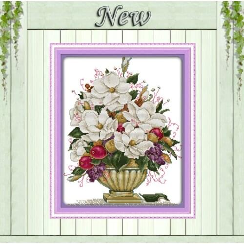 Beautiful flowers vase potted Painting Counted Printing on fabric DMC 14CT 11CT DIY Cross Stitch Needlework Kits Embroidery Sets