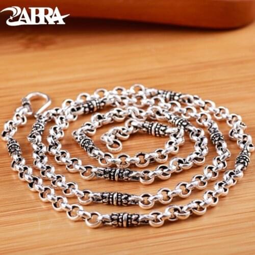 ZABRA 925 Sterling Silver 4mm Round Chain Necklace For Men Women Vintage Handmade Male Clavicle Silver Chain Biker Jewelry