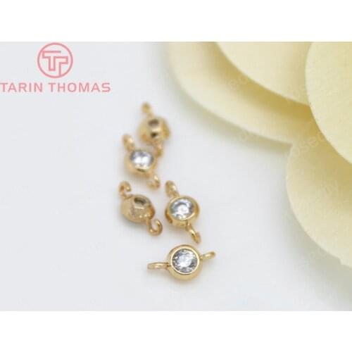 6PCS 4x8MM 24K Champagne Gold Color Plated Brass 2 holes with Zircon Connect Charms High Quality Diy Jewelry Accessories