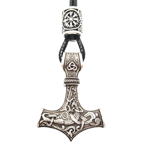Nostalgia Thors Hammer Mjolnir Pendant With Norse Runes Beads Viking Male Necklace Talisman Amulet Dropshipping