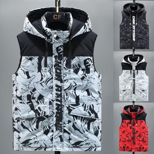 2021 Autumn Winter Camouflage Mens Outerwear Cotton Slim Fit Hooded Vest Waistcoats Male Sleeveless Jackets Coats Big Size S-8XL