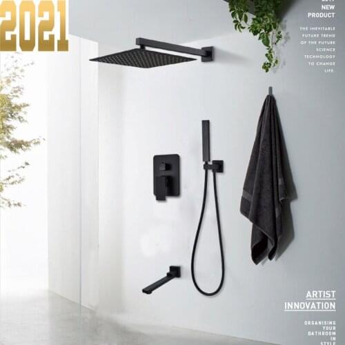 Matte Black Shower Faucets Set Rain Waterfall Concealed Shower System Wall Mount Bathtub Shower Mixer Shower Combo Set