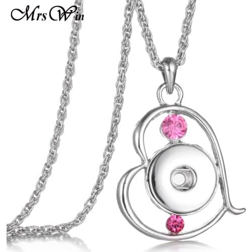 New 18mm Snap Jewelry Crystal Love Heart Pendant Necklace for Women DIY Snap Necklace