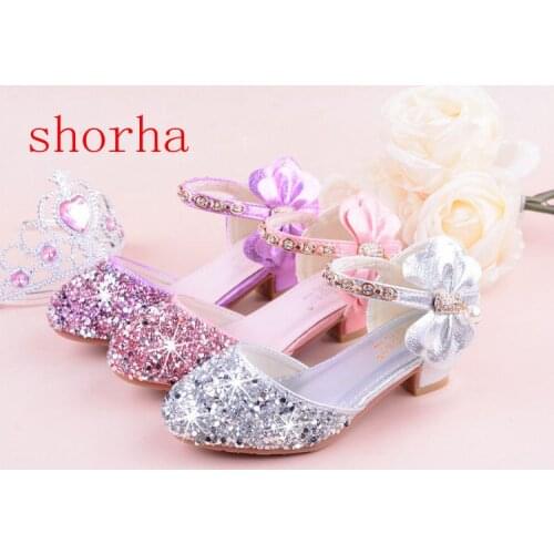 New Children Princess Beading Sandals Kids Flower Wedding Shoes High Heels Dress Shoes Party Shoes for Girls Pink Silver purple