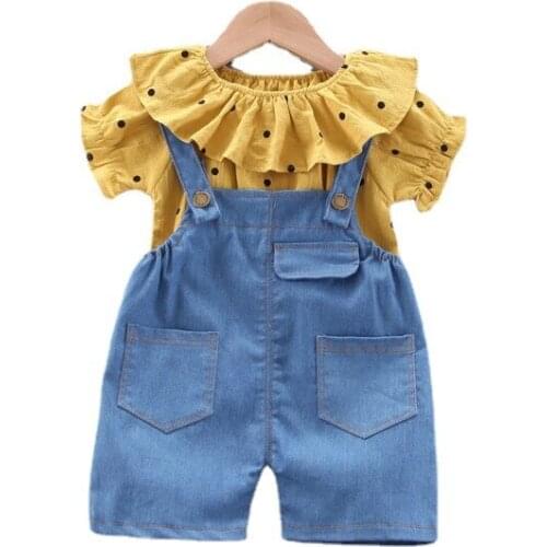 New Summer Baby Girls Cute Clothes Suit Fashion Children Casual Printing Shirt Overalls 2Pcs/Set Toddler Costume Kids Tracksuits