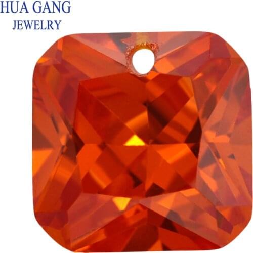 Orange Loose CZ Stones Beads Gem With Hole AAAAA Square Shape Cubic Zirconia Stone For Jewerly Making 4x4~12x12 High Quality