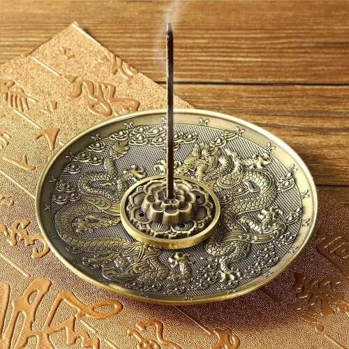 Retro 5 Holes Lotus Incense Burners Dragon Incense Holder Stick Cone Censer Plate Buddhism 2 Colors Home Office Decoration Craft