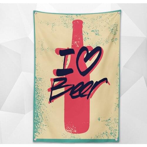 I Love Beer Shabby Retro Banner Wall Art Bar Winery Home Decor Beer Day Poster Hanging Chart Flag with 4 Metal Grommets Gift