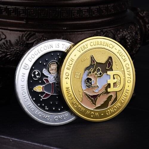 Gold Plated Dogecoin Commemorative Coins Cute Dog Pattern Dog Souvenir Collection Gifts Creative Souvenir BTC Metal Coin