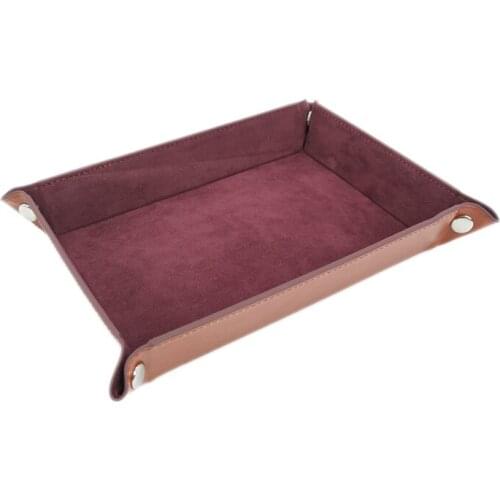 Rectangle Storage Tray PU Leather Velvet Folding Dice Tray Table Games Key Wallet Coin Organizer Trays Red