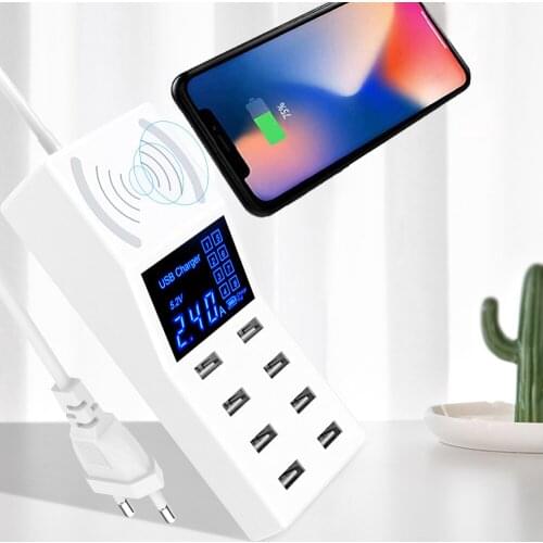 Qi Wireless Charger 8 Port USB 40W LED Display QC3.0 18W Fast Charging Station For iPhone 12 Rx Samsung S10 Huawei Nexus Adapter