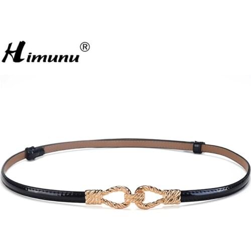 [HIMUNU] Newest Fashion Thin Belts For Women Fashion Hasp Genuine Leather Belt luxury Designer Brand Cowskin Belt Women