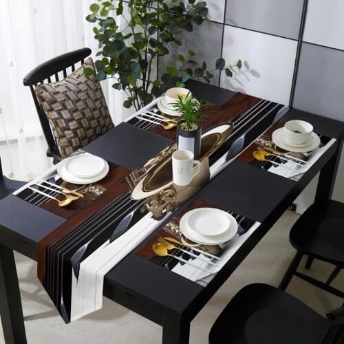 Saxophone Piano Table Runner Table Mats Cover For Home Wedding Banquet Festival Party Catering Hotel Table Decoration