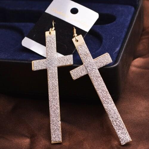 1 Pair Vintage Style Matte Zinc Alloy Jesus Cross Shaped Earrings For Women Fashion Jewelry Ear Crafts Multi-colors 2021 New