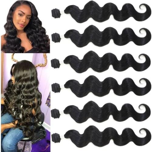 Synthetic Body Wave Hair Bundles 6Bundles 240G 24‘ Natural Hair Extension All In One Soft and Smooth Long Hair Weave