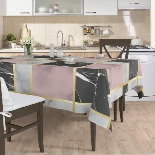 Table cloth living room kitchen cover grey pink white marble patterned micro fabric cover with runner pattern Free Shipping