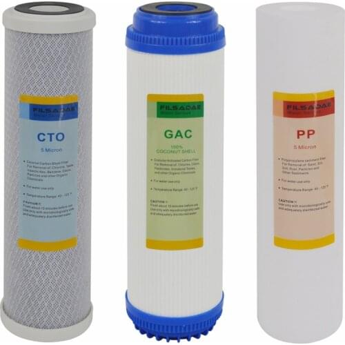 Replacement Pre-Filter Sets for Drinking Water Filtration System/RO System Stage 1, 2&3, pack of Sediment Filter 5UM, GAC&CTO