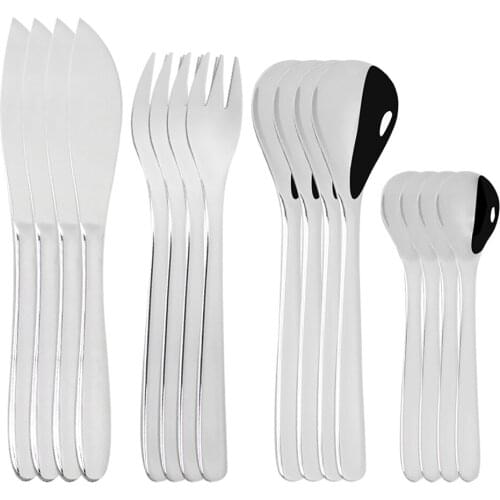 16Pcs/Set Mirror Silver Cutlery Dinnerware 18/10 Stainless Steel Knife Fork Tea Spoon Flatware Set Dinner Fork Tableware Set
